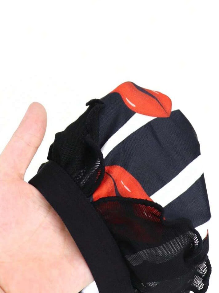 Men's Seductive Red Lips Flame Zebra Striped Hollow Mesh  Underwear